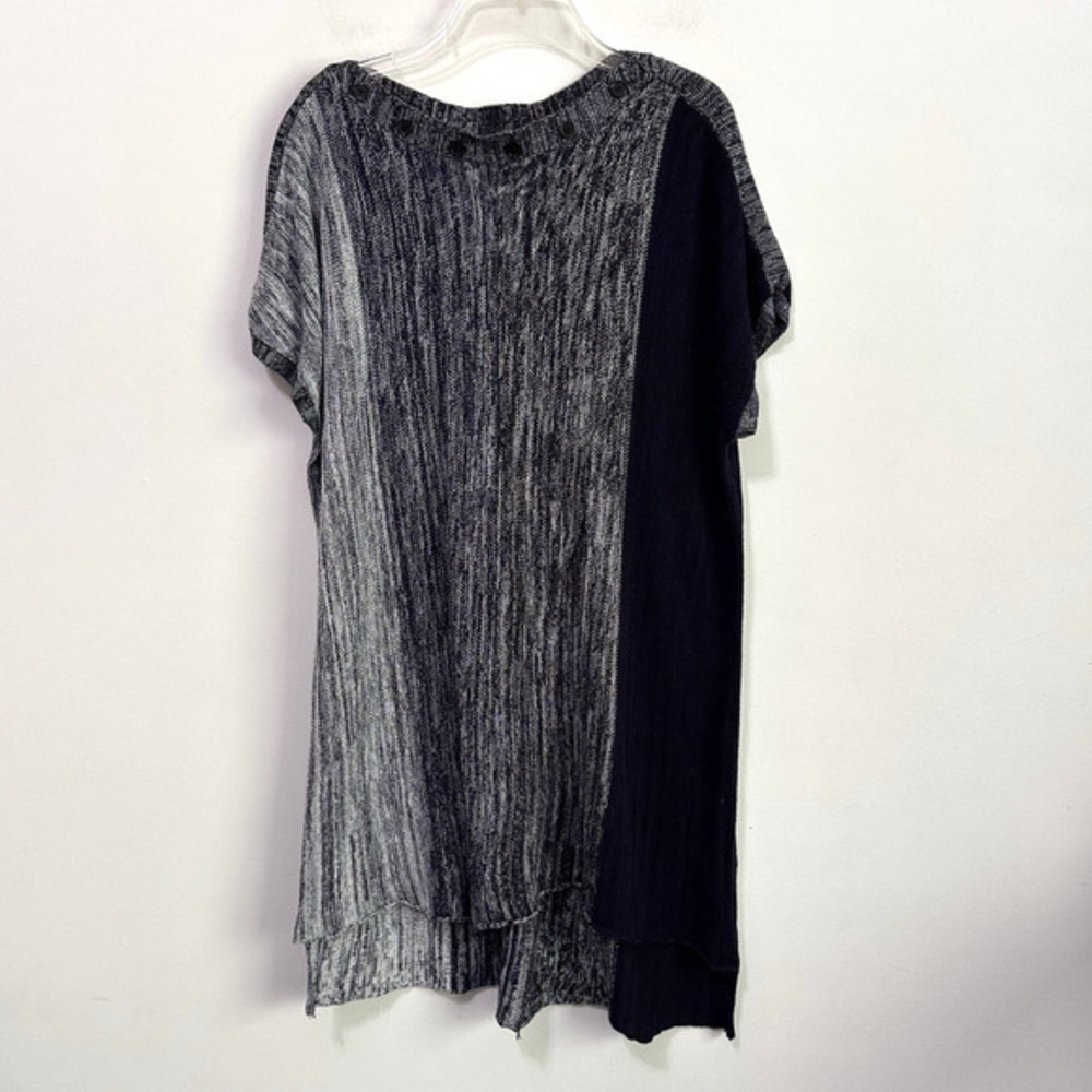 Soft Surroundings Tunic Sweater S/M Blue Marled Short Sleeve Button Neckline Top
